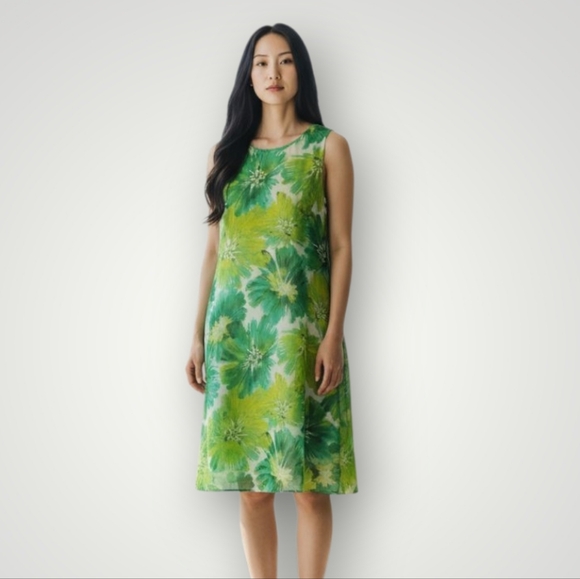 Calvin Klein Womens 4 Green Floral Sleeveless A-Line Shift Dress Tropical - Picture 1 of 10